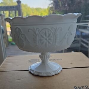 Elegant White Pedestal Bowl Milk Glass Compote Bowl Footed